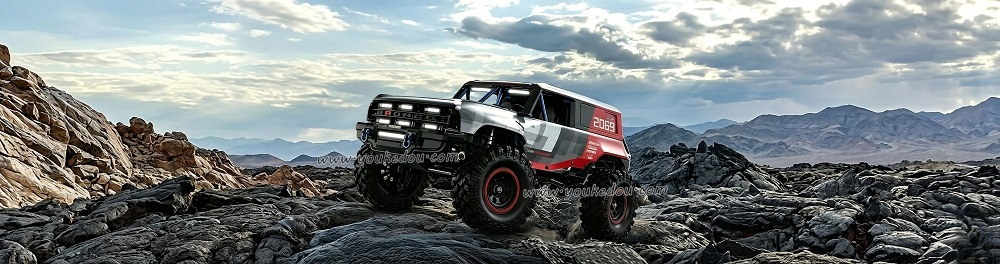 MJX Hyper Go H18P RTR off-road RC car driving on rocky mountain terrain